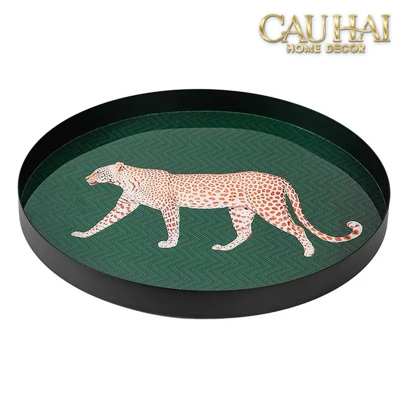 Khay Tròn Mặt Acrylic Báo Đốm Emerald Leopard Écartier Ronde Decorative Trays 30x30x2.7-KHAY TRANG TRÍ-CẬU HAI HOME DECOR