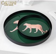 Khay Tròn Mặt Acrylic Báo Đốm Emerald Leopard Écartier Ronde Decorative Trays 30x30x2.7-CẬU HAI HOME DECOR