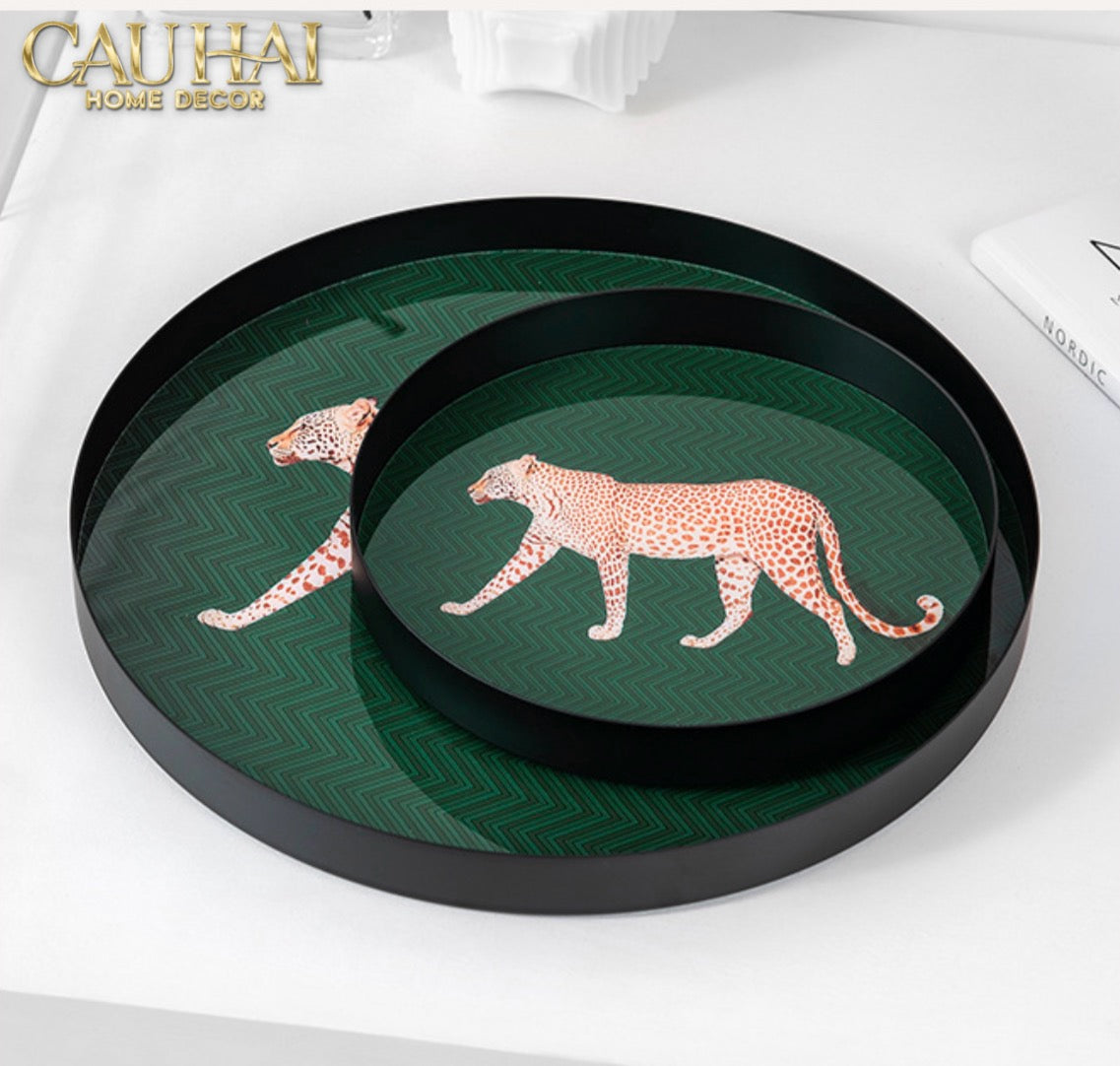 Khay Tròn Mặt Acrylic Báo Đốm Emerald Leopard Écartier Ronde Decorative Trays 30x30x2.7-KHAY TRANG TRÍ-CẬU HAI HOME DECOR