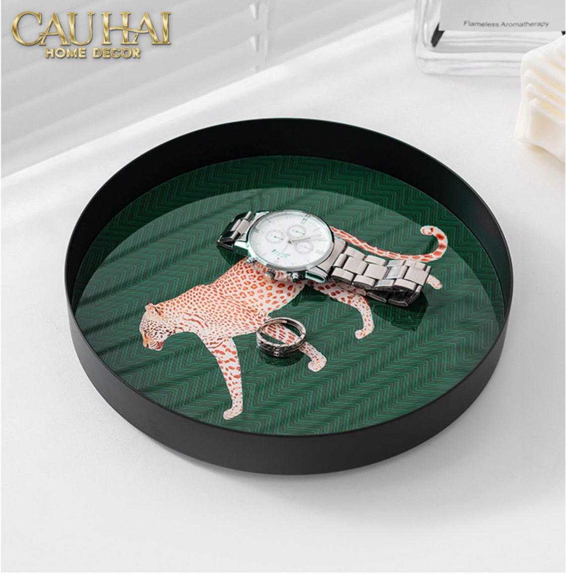 Khay Tròn Mặt Acrylic Báo Đốm Emerald Leopard Écartier Ronde Decorative Trays 30x30x2.7-KHAY TRANG TRÍ-CẬU HAI HOME DECOR