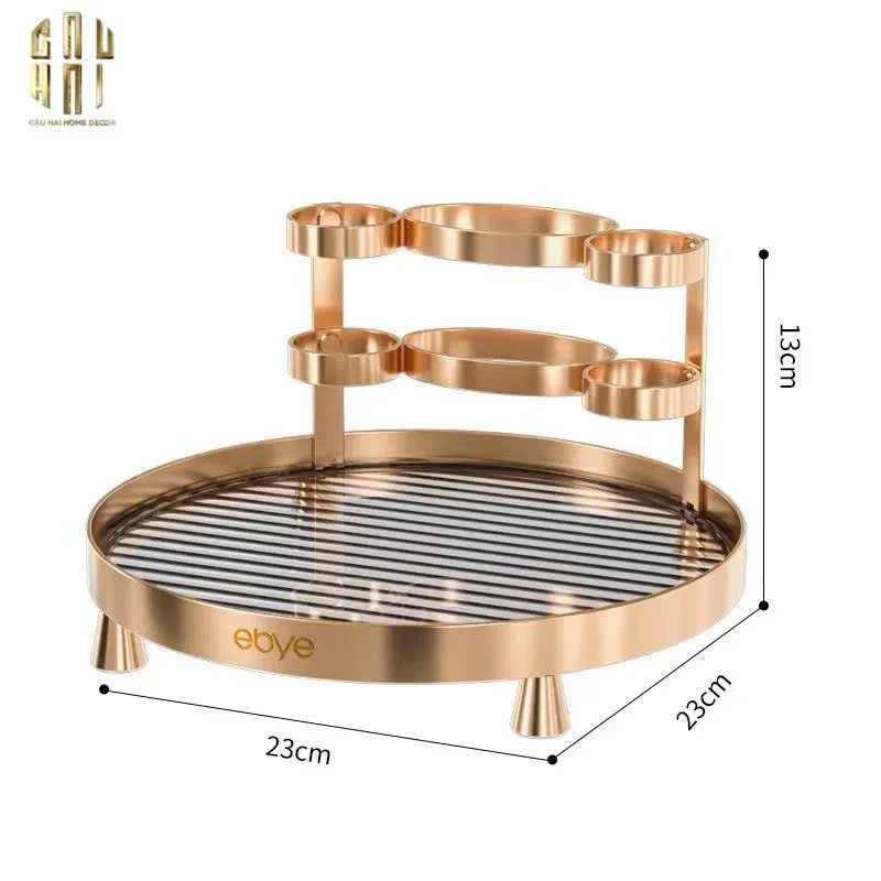 Khay Tròn Phòng Tắm Bàn Trang Điểm - Champagne Luxe - Waterproof Vanity Organizers 23cm-CẬU HAI HOME DECOR