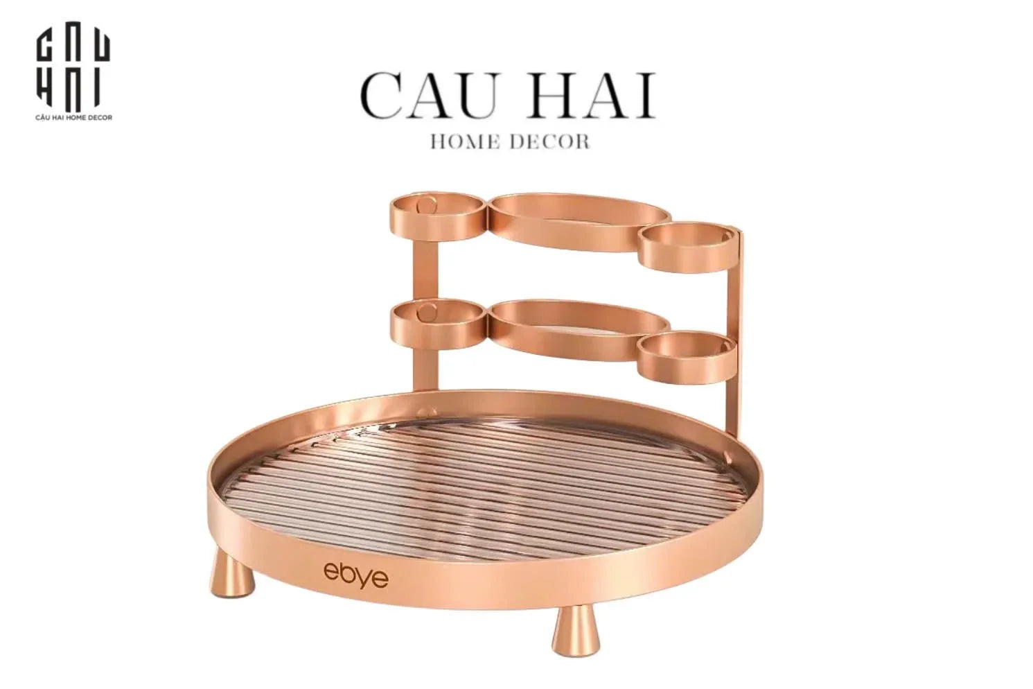 Khay Tròn Phòng Tắm Bàn Trang Điểm - Champagne Luxe - Waterproof Vanity Organizers 23cm-CẬU HAI HOME DECOR