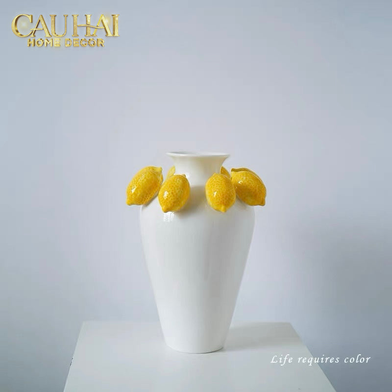 La Sicilia Royale - Bình Hoa Gốm Sứ Lemon Atelier Ivory 20x26-BÌNH HOA-CẬU HAI HOME DECOR
