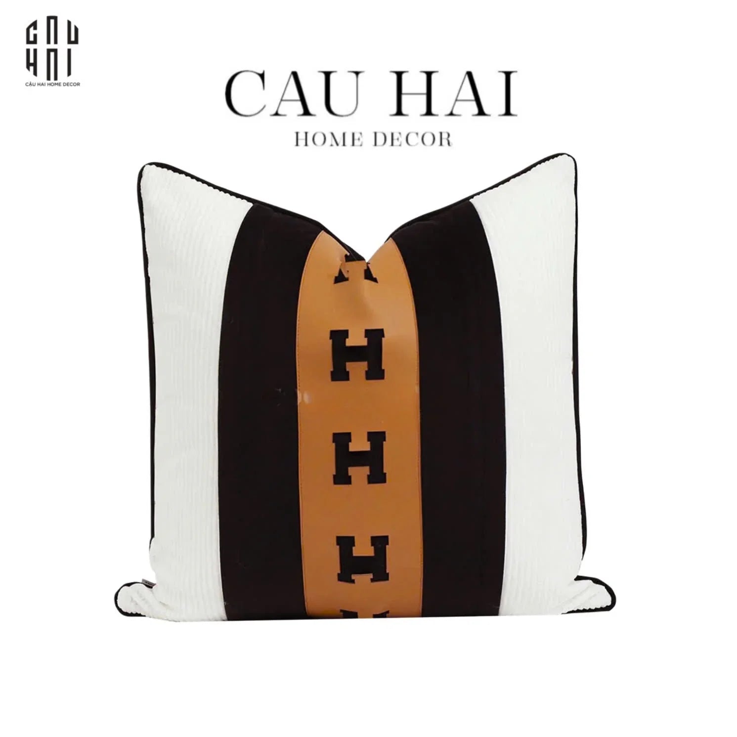 L’ATELIER DU CUSSON - VỎ GỐI NHUNG PHỐI DA LEATHER SADDLE LUXE-CẬU HAI HOME DECOR