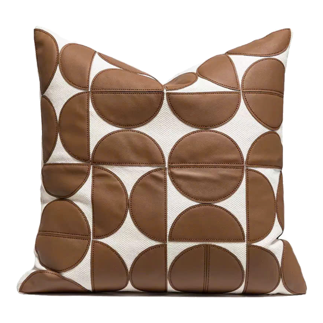 Vỏ Gối Leather Géométrique Camel Ivory 45x45