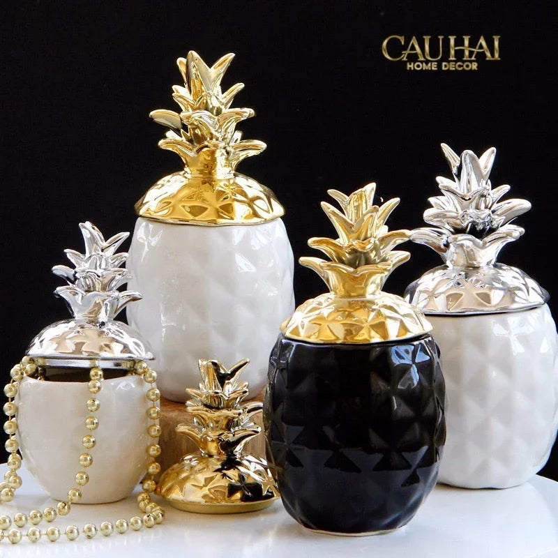 Lọ Ceramic Aura Pineapple - Gold/Silver-CẬU HAI HOME DECOR