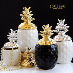 Lọ Ceramic Aura Pineapple - Gold/Silver-CẬU HAI HOME DECOR
