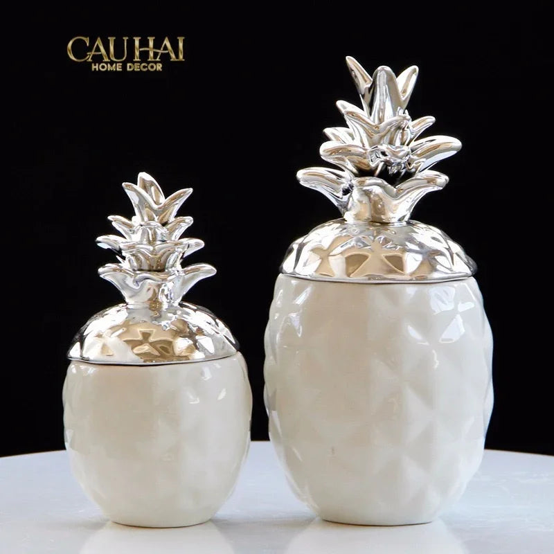 Lọ Ceramic Aura Pineapple - Gold/Silver-CẬU HAI HOME DECOR
