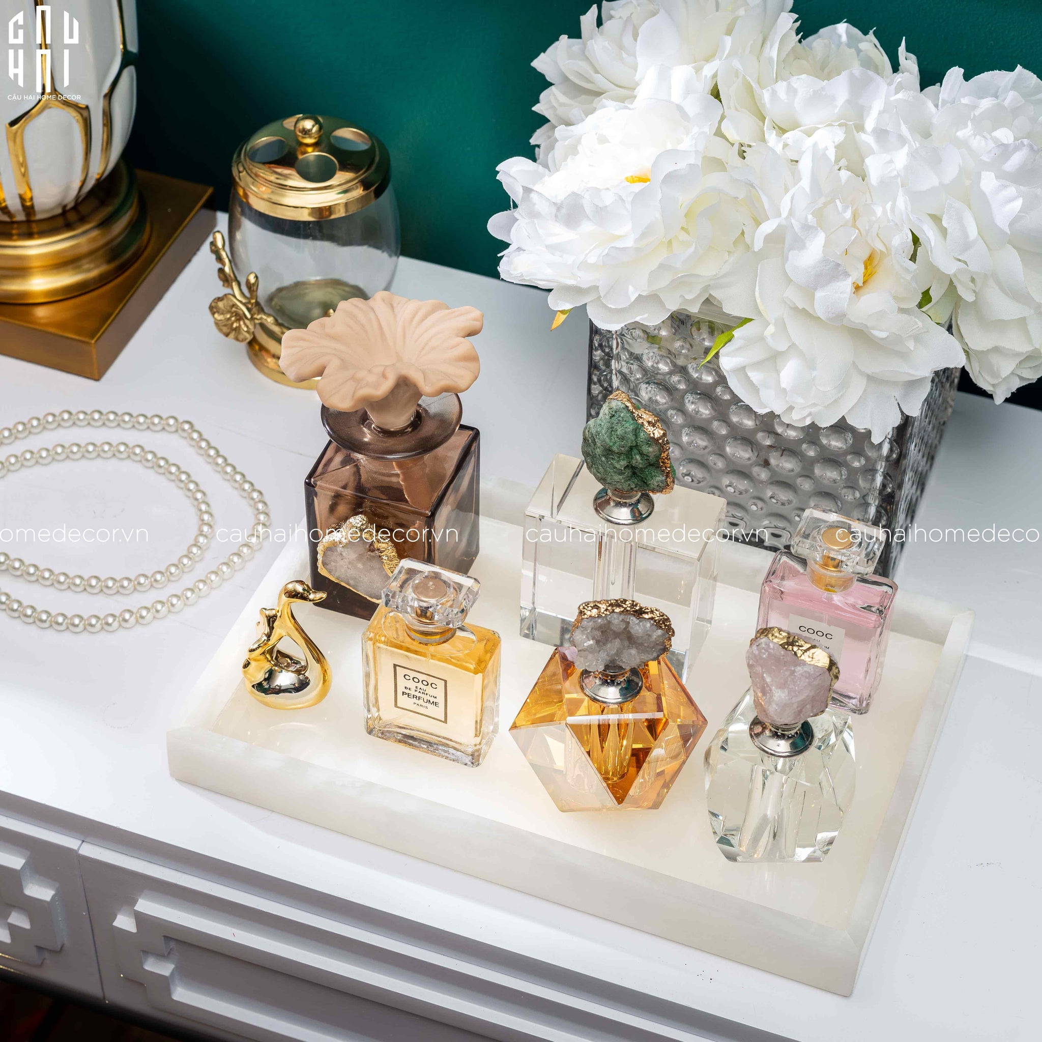 LỌ CHIẾT NƯỚC HOA ĐÁ THẠCH ANH PINK QUARTZ SS22-CẬU HAI HOME DECOR