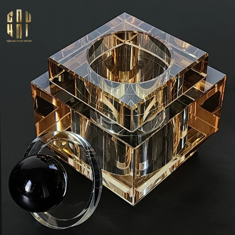 LỌ CRYSTAL OBSIDIAN CUBE - CHAMPAGNE-CẬU HAI HOME DECOR