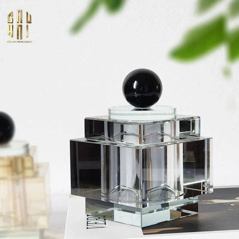 LỌ CRYSTAL OBSIDIAN CUBE - SMOKY-CẬU HAI HOME DECOR