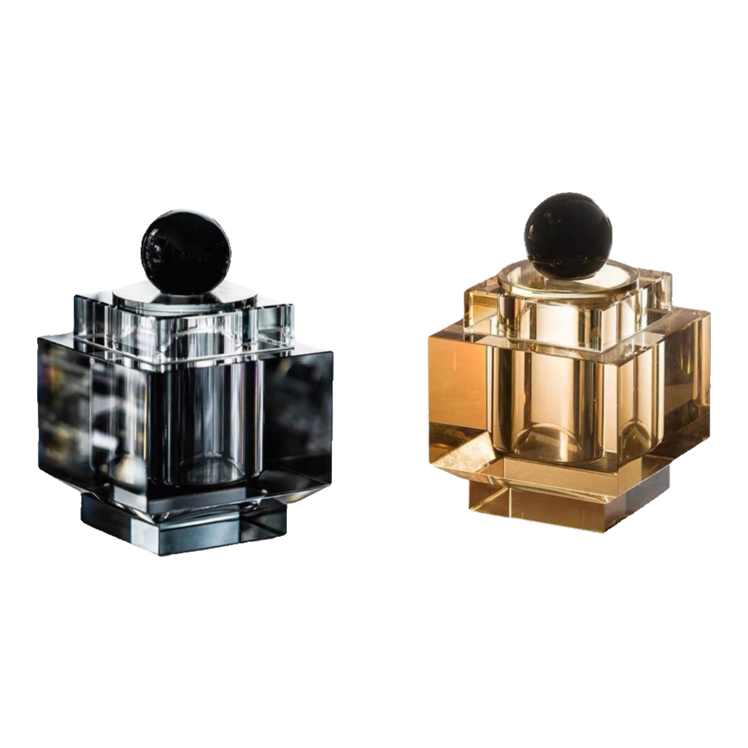 Maison Couture -  Lọ Tăm Bông Pha Lê -  Cristalleries Obsidian Cube - Smoky Vanity Ritual Set 9x14