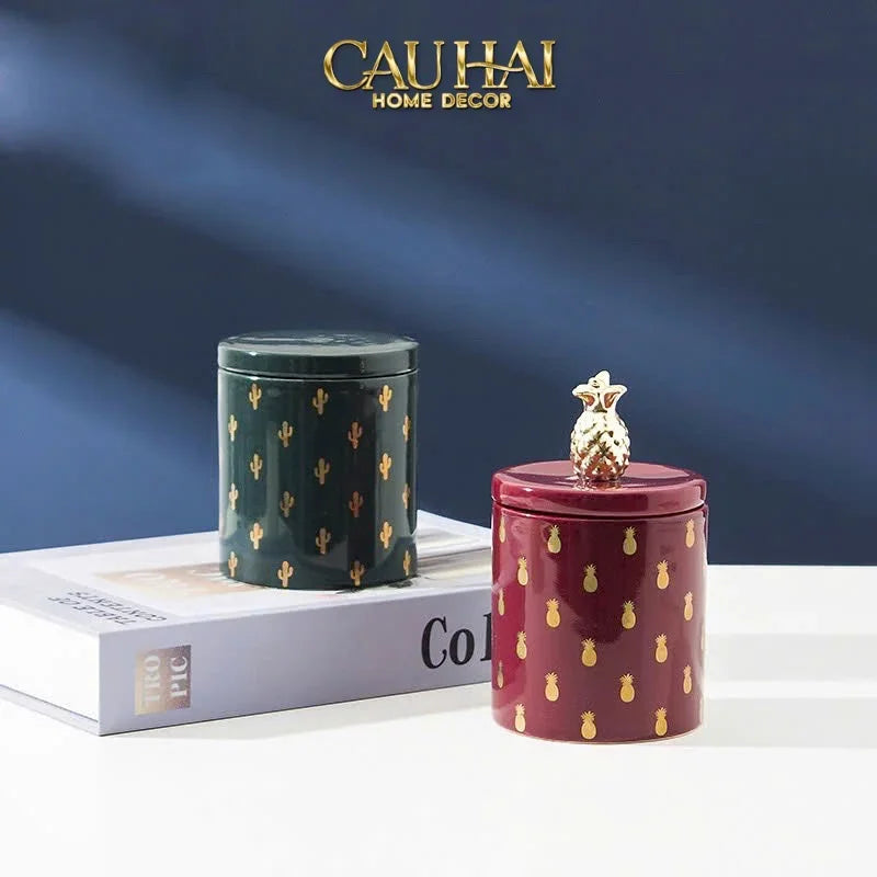 Lọ Kẹo Gốm Sứ Holiday Seasons Golden Fêtes Art Canister 8.5x14-CẬU HAI HOME DECOR