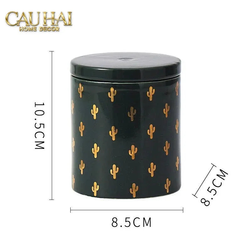 Lọ Kẹo Gốm Sứ Holiday Seasons Golden Fêtes Art Canister 8.5x14-CẬU HAI HOME DECOR