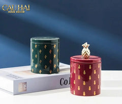 Lọ Kẹo Gốm Sứ Holiday Seasons Golden Fêtes Art Canister 8.5x14-CẬU HAI HOME DECOR