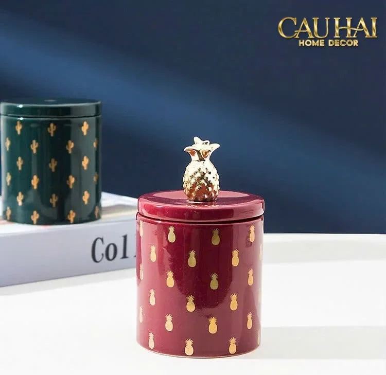 Lọ Kẹo Gốm Sứ Holiday Seasons Golden Fêtes Art Canister 8.5x14-CẬU HAI HOME DECOR