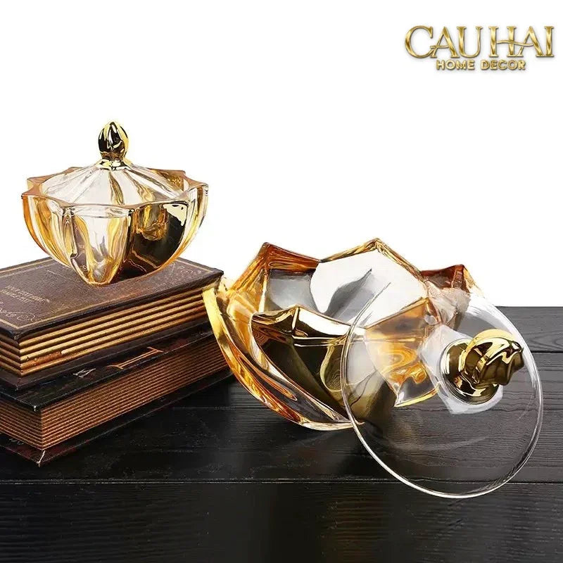 Lọ Kẹo Pha Lê Mạ Vàng Crown Of Aurora Cristalleries Bonbonnière 16x17.5 W1.3Kg-CẬU HAI HOME DECOR