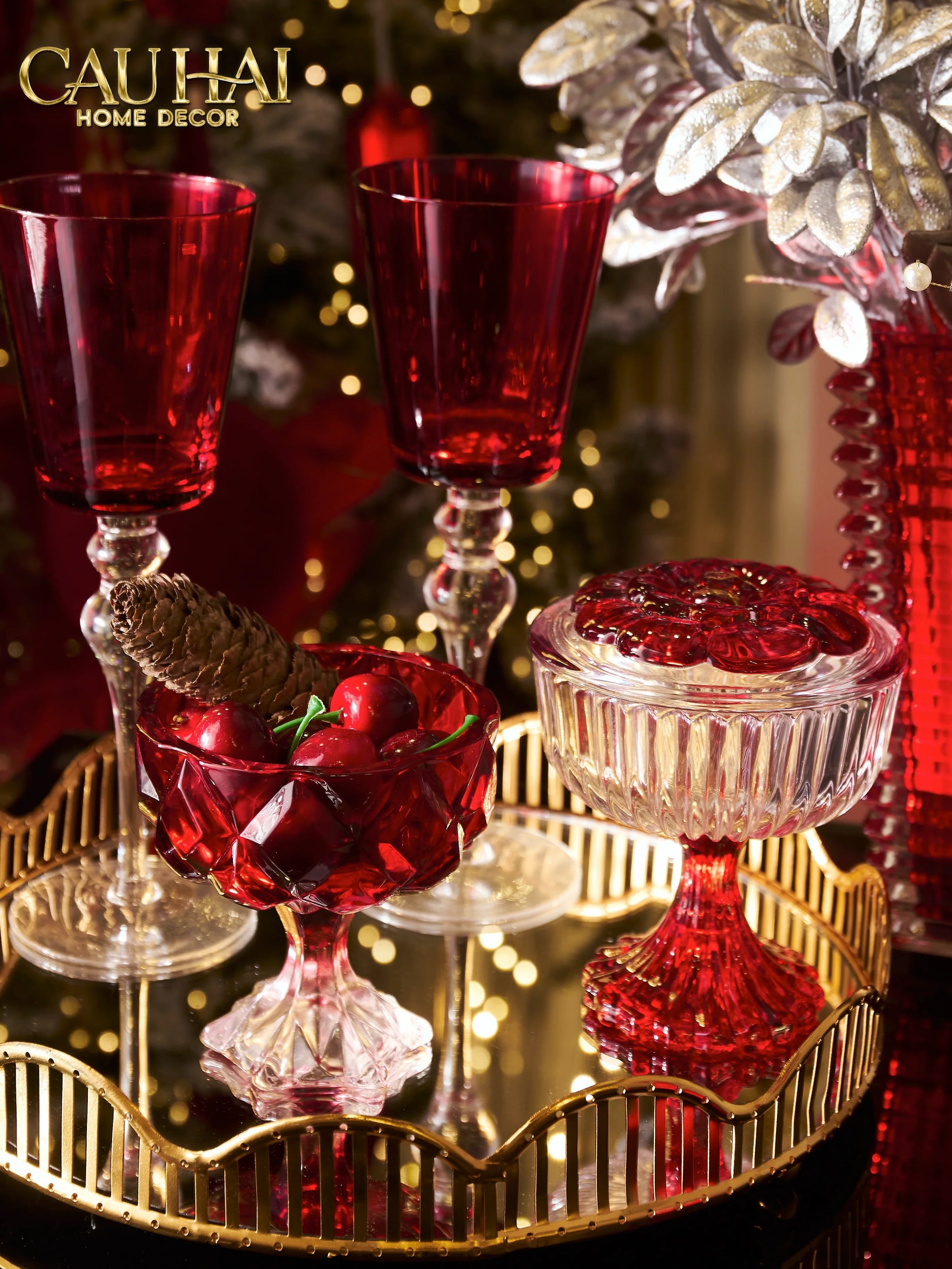 Lọ Kẹo Pha Lê Ruby Floral Jello Cristalleries Bonbonnière 11x15 285ml-CẬU HAI HOME DECOR