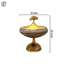 Lọ Kẹo Thuỷ Tinh Chân Cao Golden Ginkgo Candy Bonbonnière 21x22.5-CẬU HAI HOME DECOR