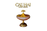 Lọ Kẹo Thuỷ Tinh Chân Cao Golden Ginkgo Candy Bonbonnière 21x22.5-CẬU HAI HOME DECOR