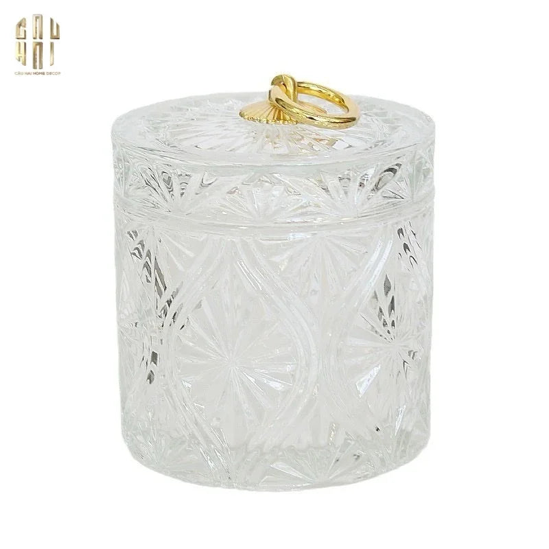 Lọ Kẹo Thuỷ Tinh Diamond Floral Cristalleries - Golden Shell Bonbonnière-CẬU HAI HOME DECOR