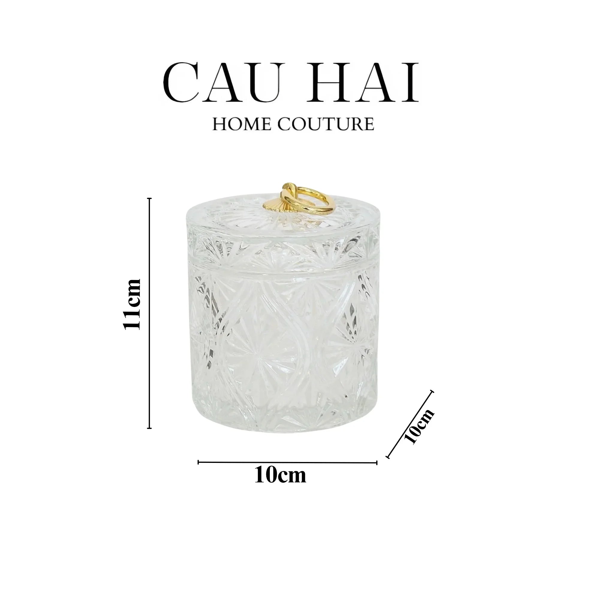 Lọ Kẹo Thuỷ Tinh Diamond Floral Cristalleries - Golden Shell Bonbonnière-CẬU HAI HOME DECOR