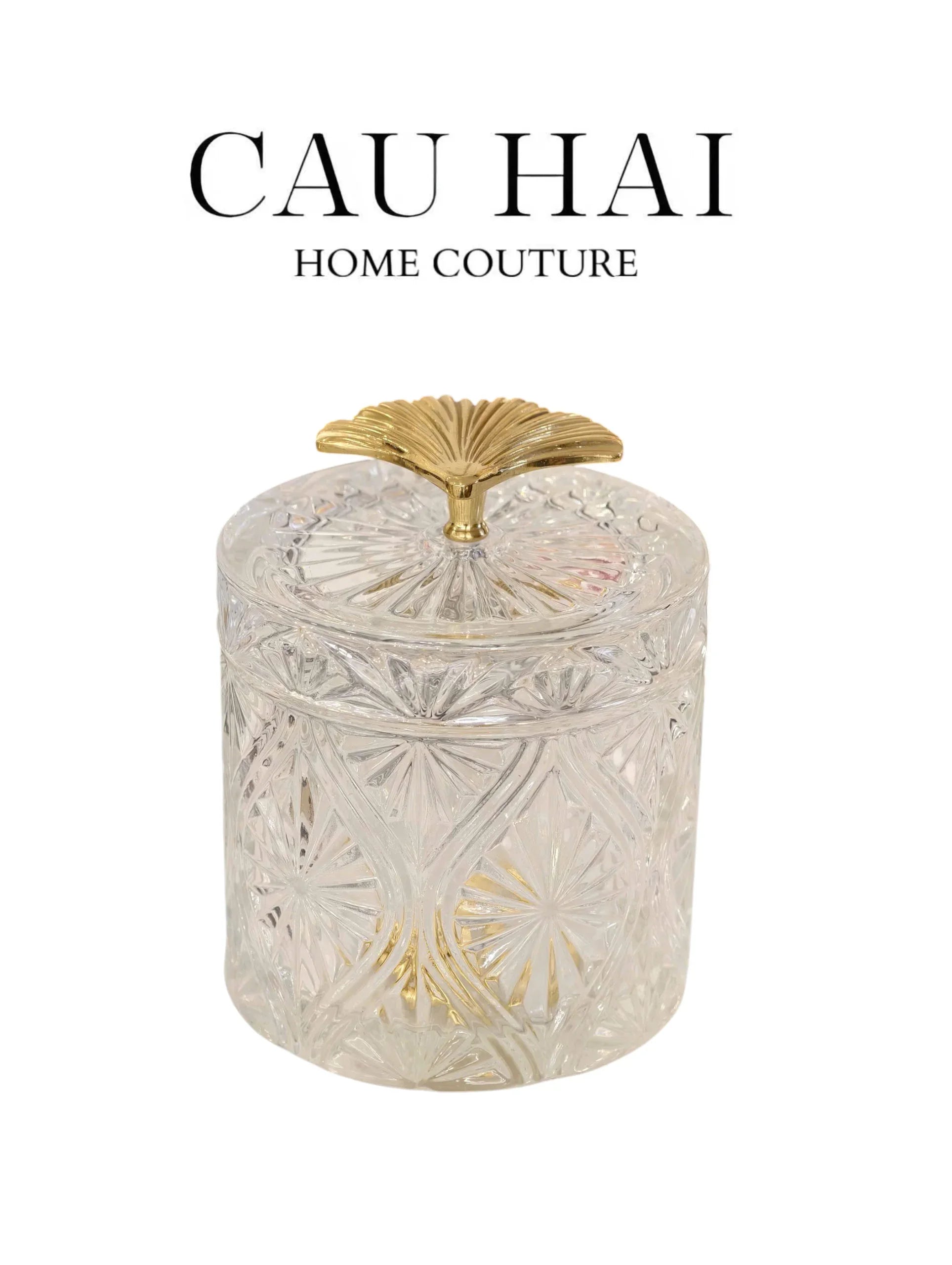 Lọ Kẹo Thuỷ Tinh Diamond Floral Cristalleries - Golden Shell Bonbonnière-CẬU HAI HOME DECOR