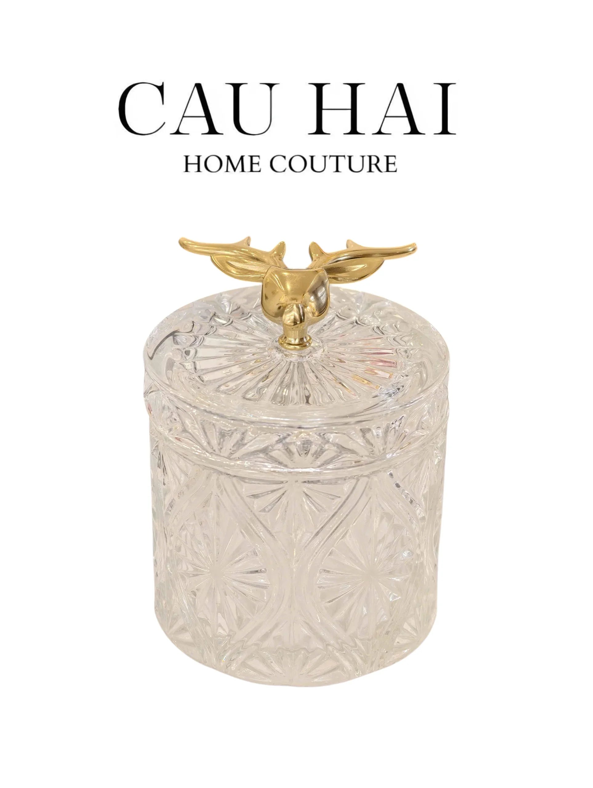 Lọ Kẹo Thuỷ Tinh Diamond Floral Cristalleries - Golden Shell Bonbonnière-CẬU HAI HOME DECOR