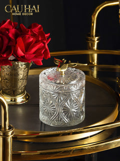 Lọ Kẹo Thuỷ Tinh Diamond Floral Cristalleries - Golden Shell Bonbonnière-CẬU HAI HOME DECOR