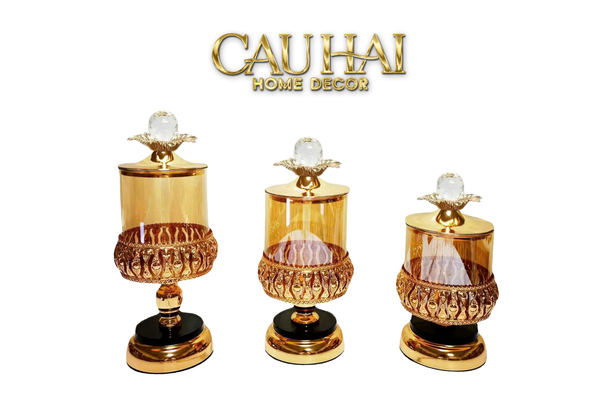 Lọ Pantry Imperial Baroque Amber Crystal Canister Set - CẬU HAI HOME DECOR