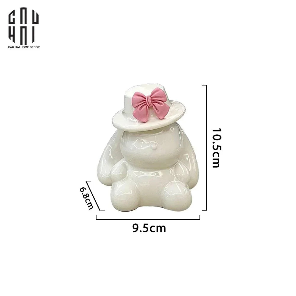 LỌ TĂM CERAMIC BUNNY HAT-CẬU HAI HOME DECOR