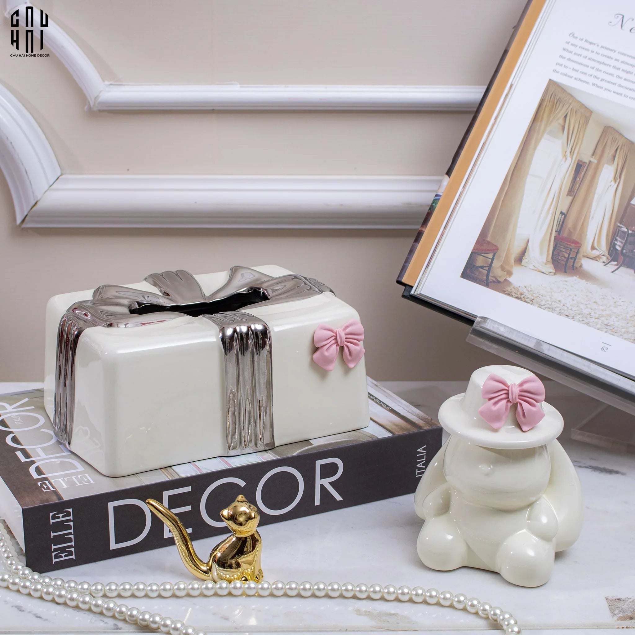 LỌ TĂM CERAMIC BUNNY HAT-CẬU HAI HOME DECOR