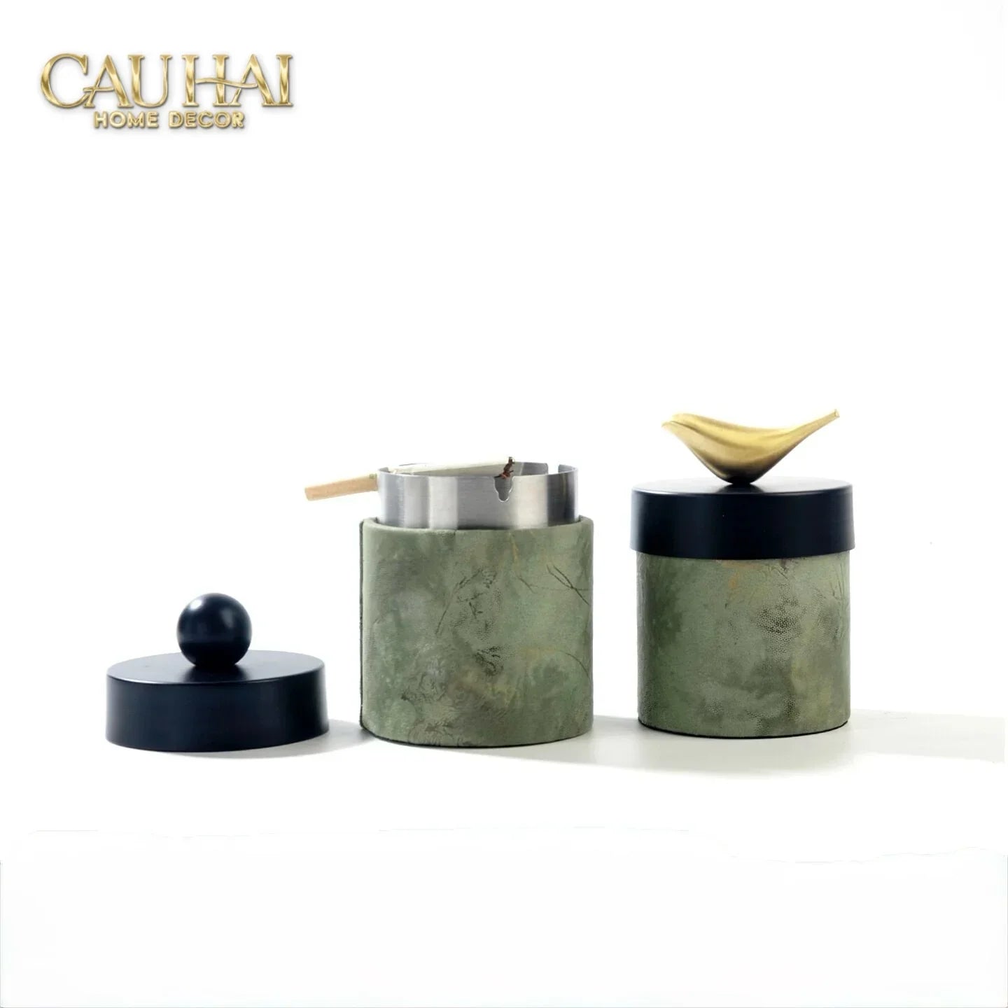 Lọ Tăm / Gạt Tàn Lux Oakwood Verdant Impériale Leather-CẬU HAI HOME DECOR