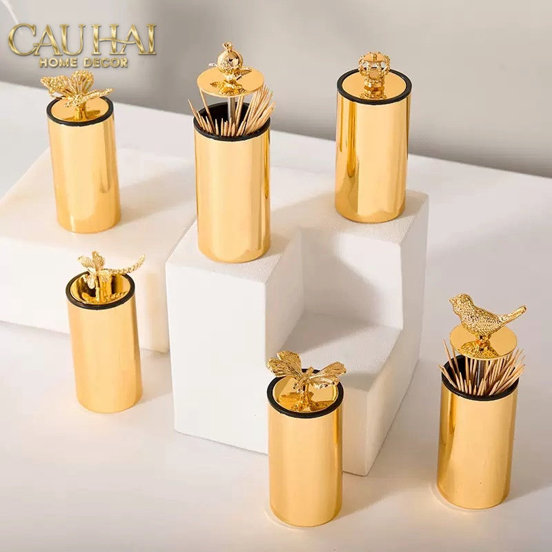 Lọ Tăm Golden Bird Toothpick Holder 5*13-Lọ Tăm bông - Bathroom Vanity-CẬU HAI HOME DECOR