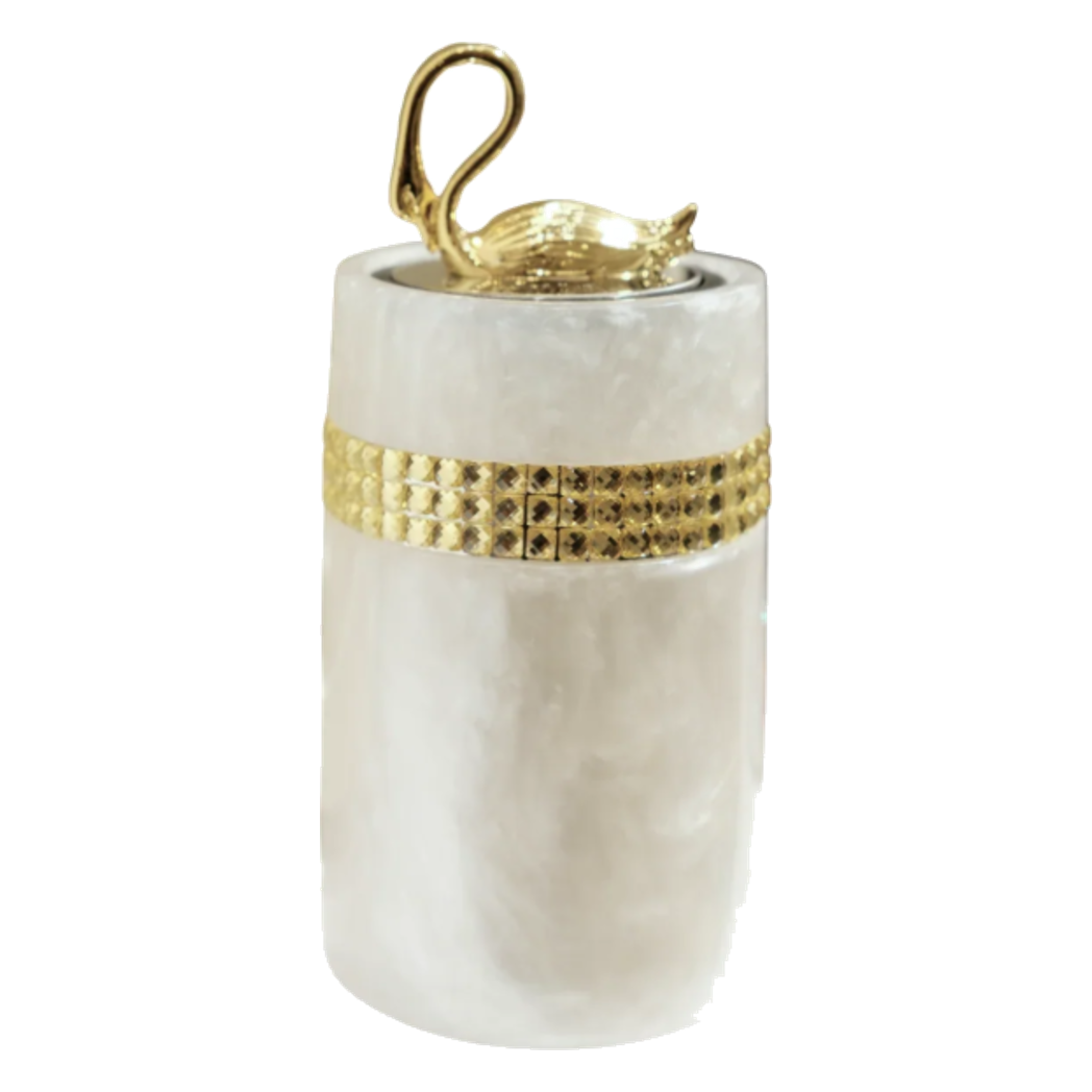 Lọ Tăm Khảm Xà Cừ Resin Cygne Nacre D'Or Toothpick Holder 6x12-Lọ Tăm bông - Bathroom Vanity-CẬU HAI HOME DECOR