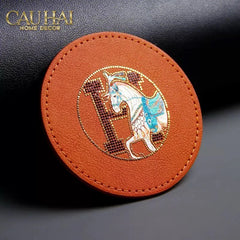 Lót Ly Da Héritage Équestre Signature O Leather Glasses Coaster D10-CẬU HAI HOME DECOR