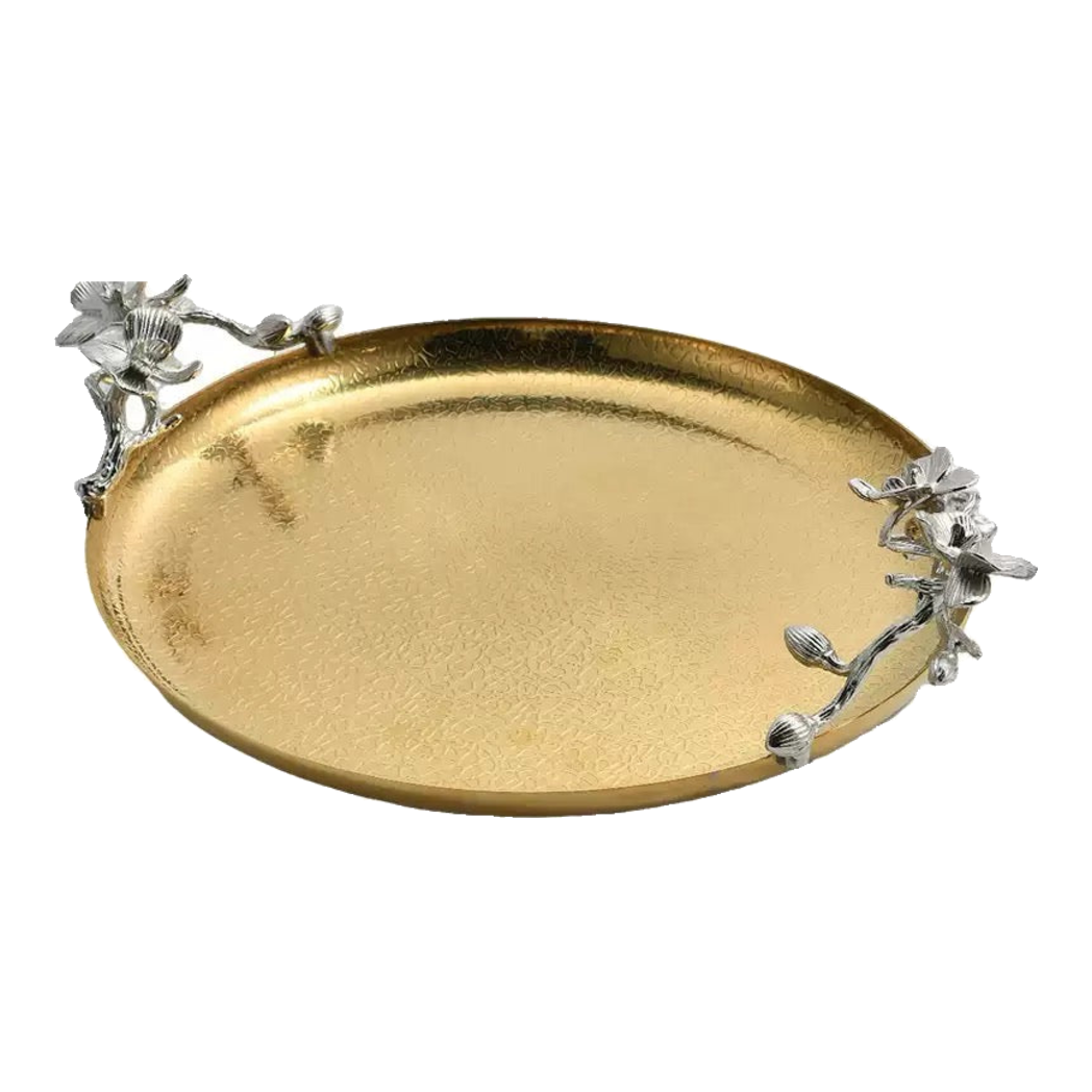 Maison Elysian Couture - Cataleya Indira Brasson Platinum Round Brass Decorative Trays 27x30x8