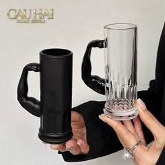 Ly Bia Thuỷ Tinh Đen Mờ - Black Hercules Arm 13x21 600Ml-CẬU HAI HOME DECOR