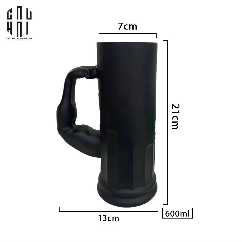 Ly Bia Thuỷ Tinh Đen Mờ - Black Hercules Arm 13x21 600Ml-CẬU HAI HOME DECOR