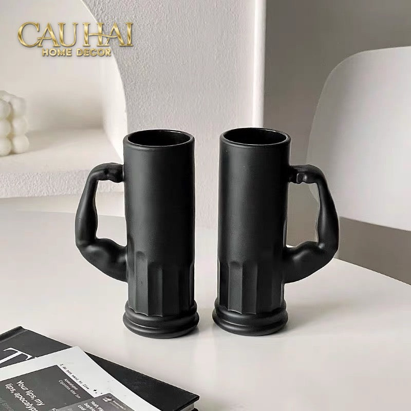 Ly Bia Thuỷ Tinh Đen Mờ - Black Hercules Arm 13x21 600Ml-CẬU HAI HOME DECOR
