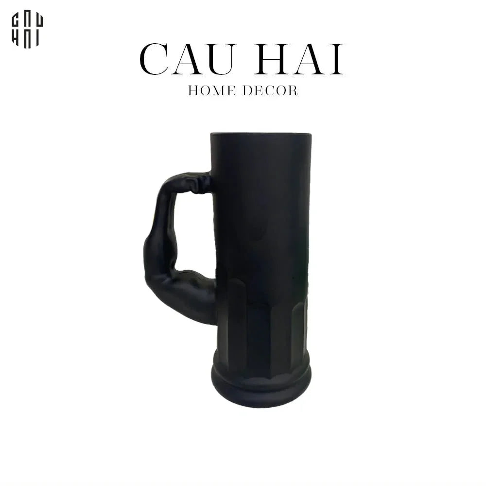 Ly Bia Thuỷ Tinh Đen Mờ - Black Hercules Arm 13x21 600Ml-CẬU HAI HOME DECOR