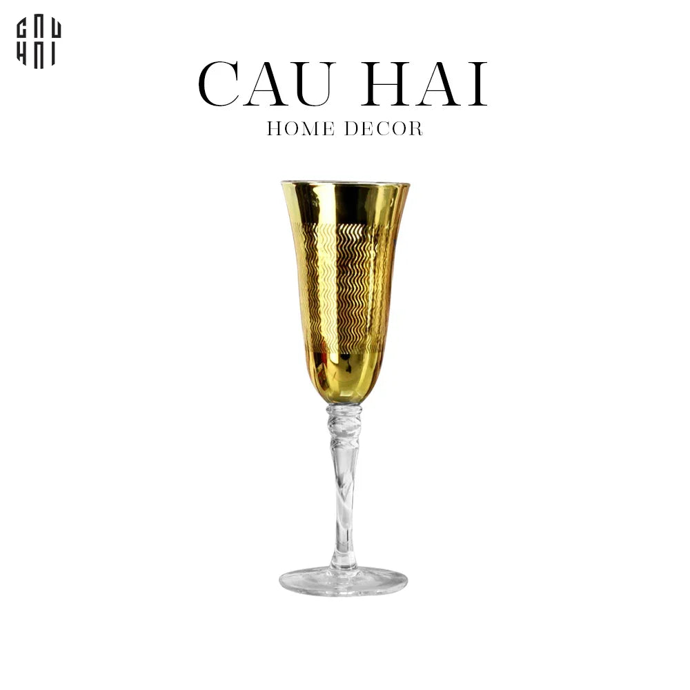 Ly Champagne Thuỷ Tinh Mạ Vàng Glorious of The Champion 22.3x7 180ml Allure Champagne Glasses-CẬU HAI HOME DECOR