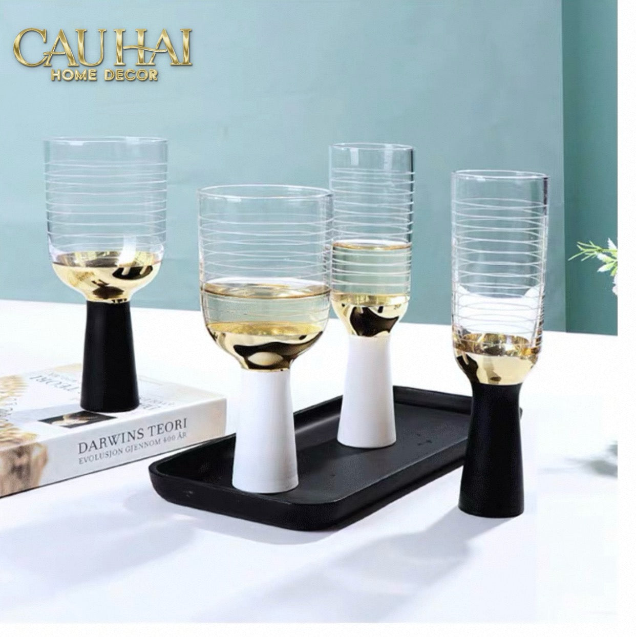 Ly Cocktails Thuỷ Tinh Trắng Opaline Mermaid - Aurealia Gold 19x8.6 400ml-CẬU HAI HOME DECOR