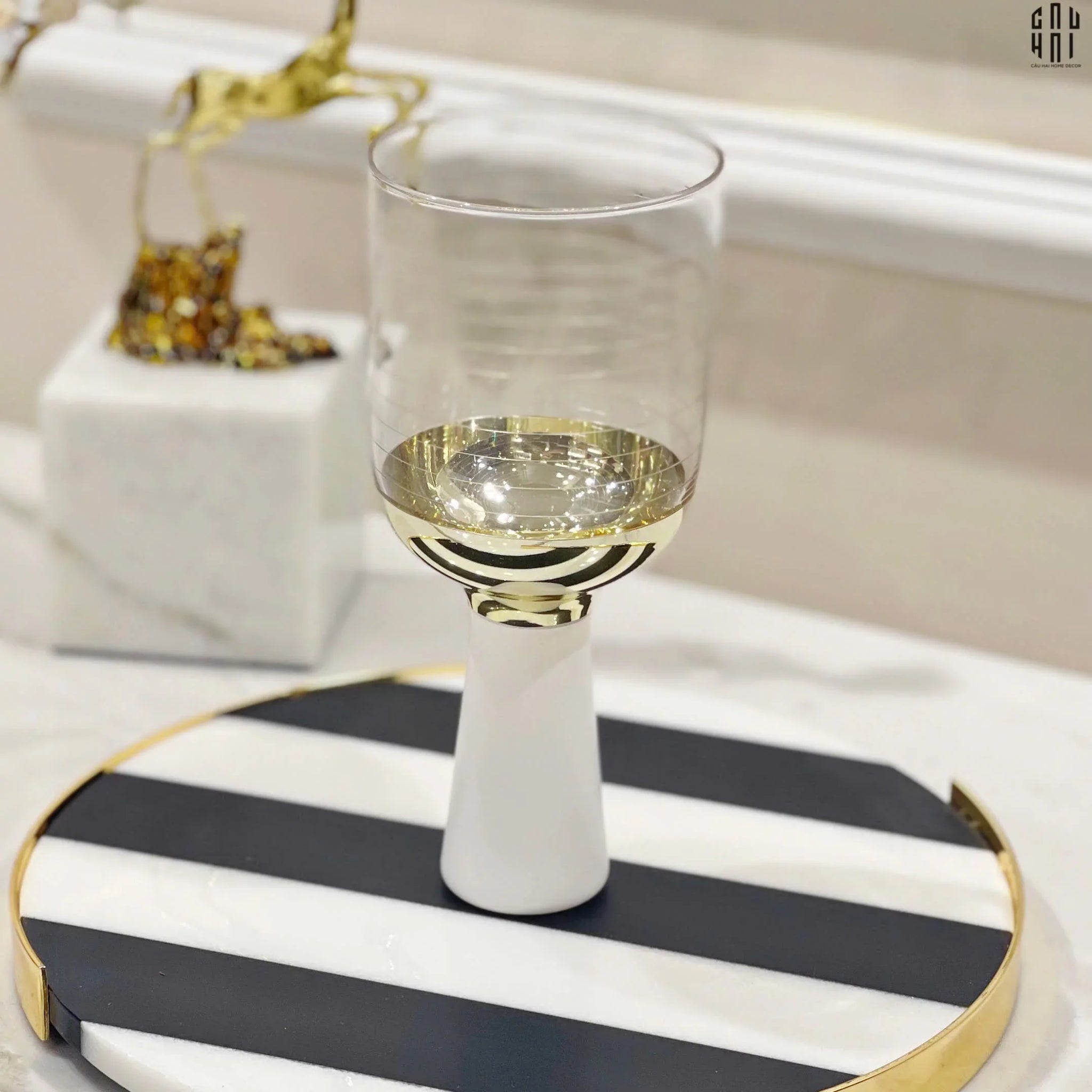Ly Cocktails Thuỷ Tinh Trắng Opaline Mermaid - Aurealia Gold 19x8.6 400ml-CẬU HAI HOME DECOR