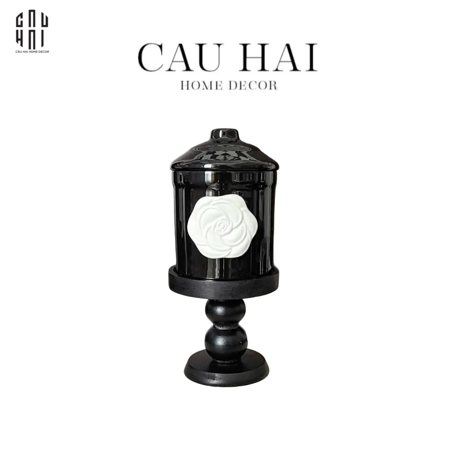 LY ĐỰNG NẾN BLACK CAMÉLIA-CẬU HAI HOME DECOR