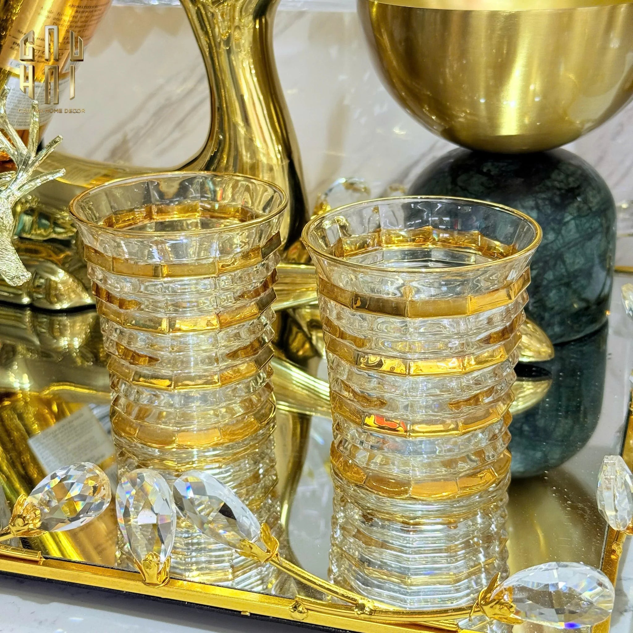 Ly Shot Brandy Whiskey Pha Lê Astral Allure Gold Lignes 320ml 11x10.5-CẬU HAI HOME DECOR