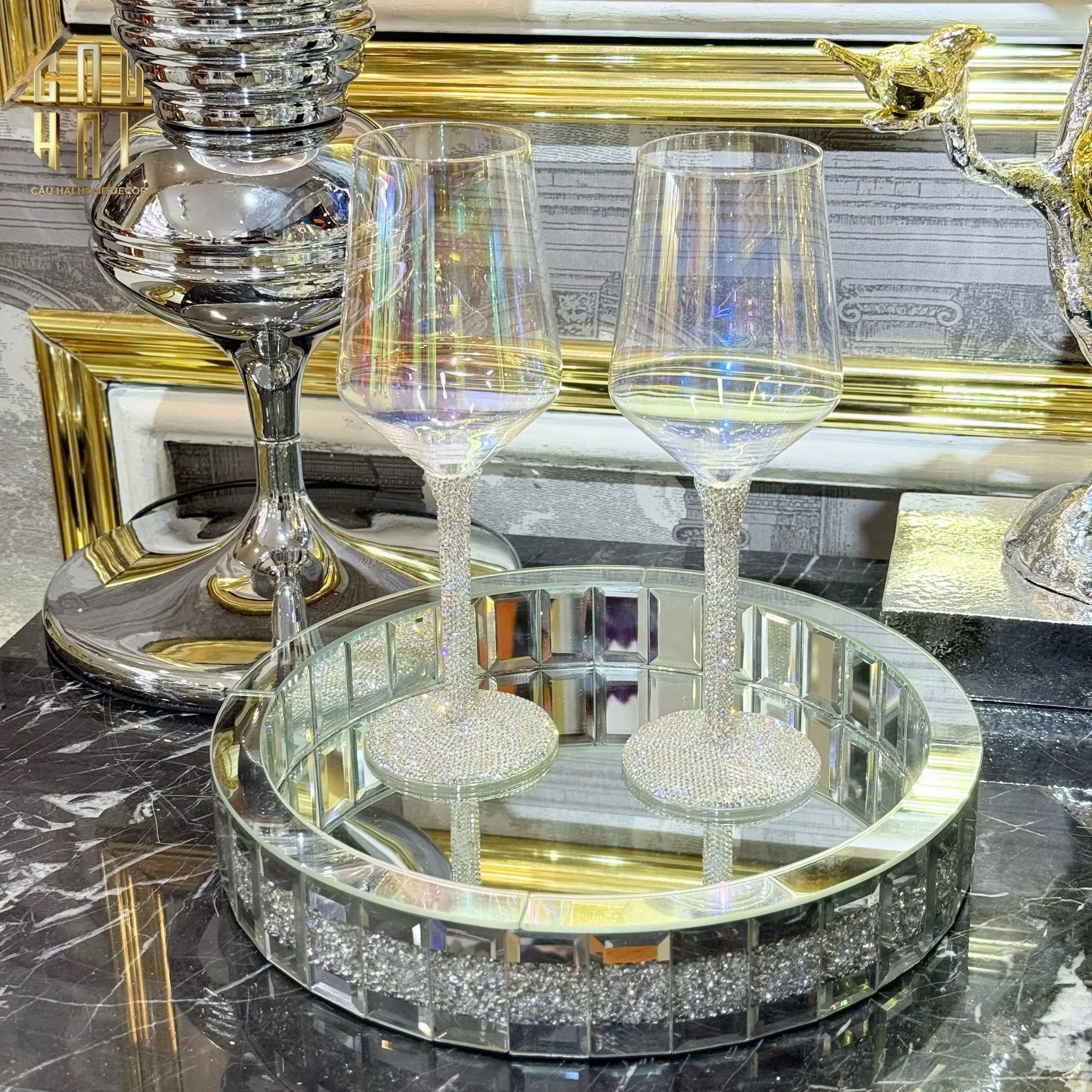 Ly Vang Thuỷ Tinh Đính Kim Cương - Diamond Bling Bling 6.5x23 450ML-CẬU HAI HOME DECOR