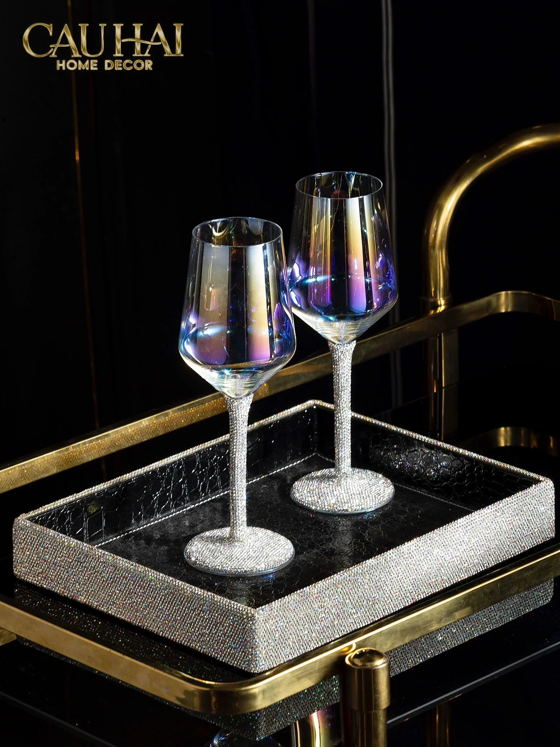 Ly Vang Thuỷ Tinh Đính Kim Cương - Diamond Bling Bling 6.5x23 450ML-CẬU HAI HOME DECOR