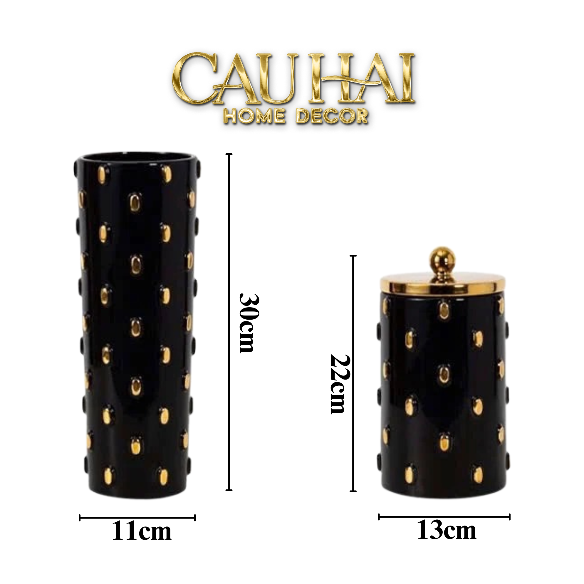 Mais Set 2 Bình Lọ Impériale Bastion Armory Noir-Gold Vessel - CẬU HAI HOME DECOR