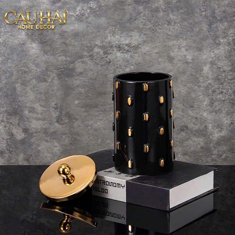 Mais Set 2 Bình Lọ Impériale Bastion Armory Noir-Gold Vessel - CẬU HAI HOME DECOR